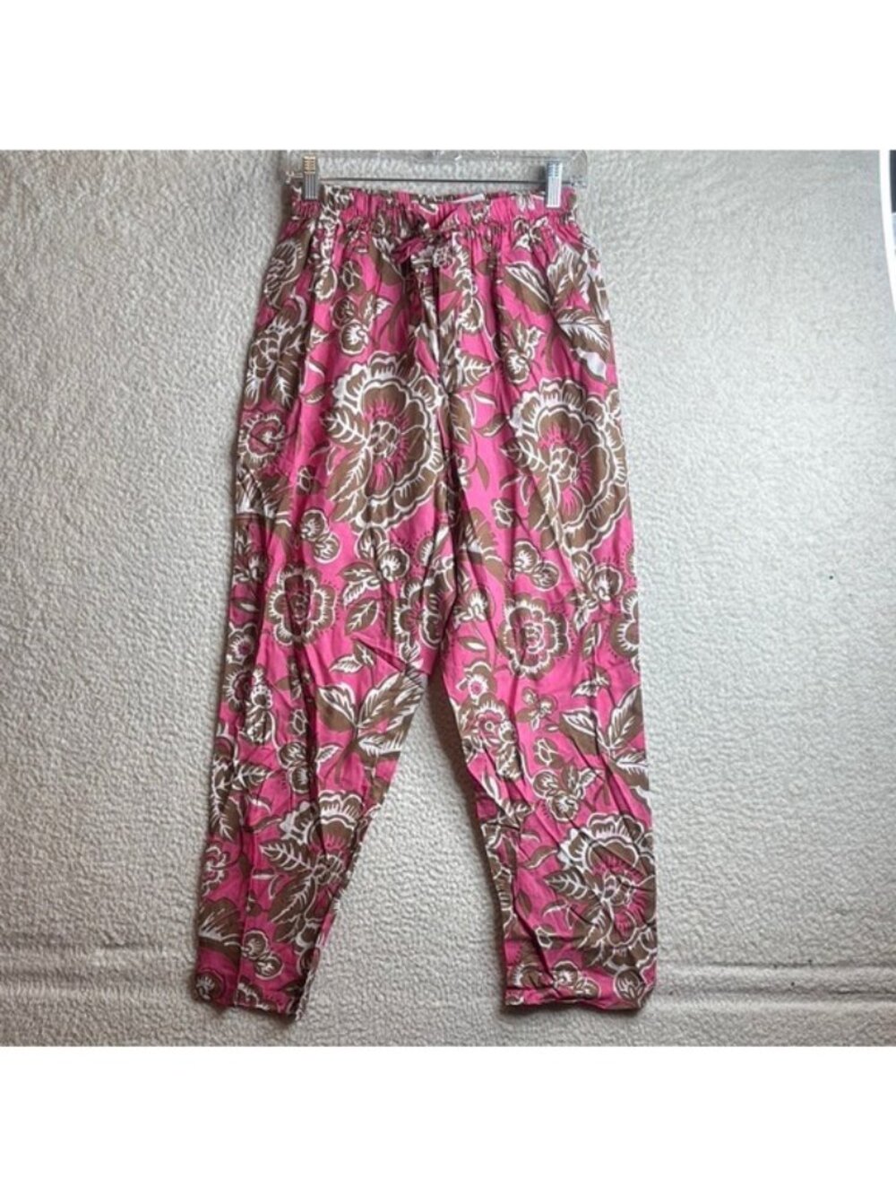 NWT Holiday Womens Pink Brown Floral Boho Vacation Bora Bora Pants S SMALL